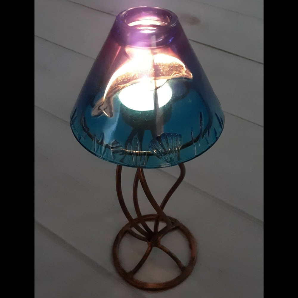 PAINTED DESERT Illuminations Candleholders Glass Blue Dolphin Tea Light Lamp - Picture 3 of 6